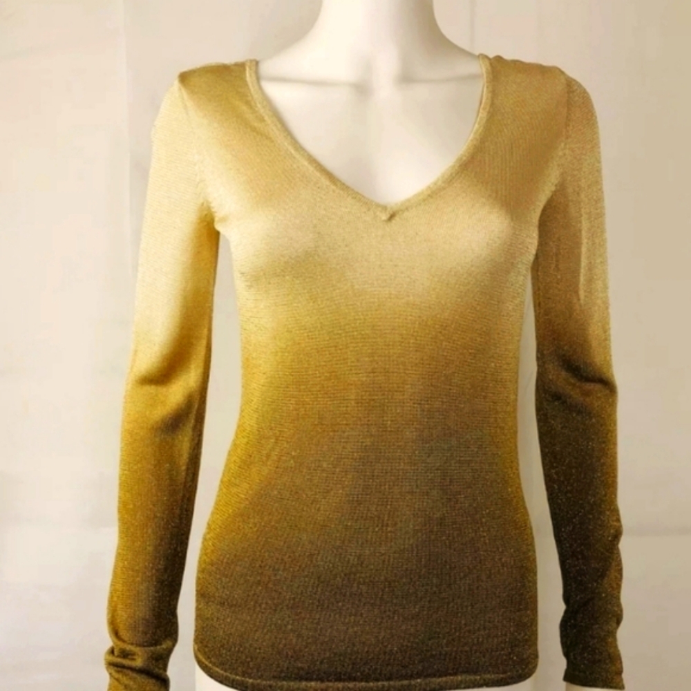 Like NEW Cache Gold Thin V Neck Top Medium